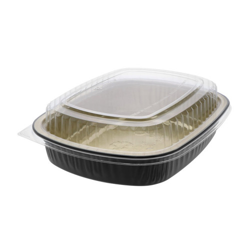 Pactiv Evergreen 46 oz. Aluminum Classic Carry-Out Container with OPS Dome Lid, Black/Gold/Clear, 50 ct.
