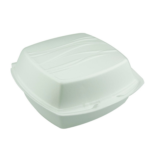 Sysco Trendz 6 x 6" PS Foam Hinged Lid Container, White, 500 ct.