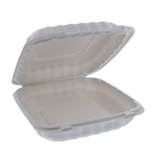 EarthChoice 9 x 9 x 3" MFPP Hinged Lid Container, White, 120 ct.