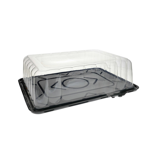 Pactiv Evergreen 4.25? RoseDome Lid and Base with Tab on Long Side for 1/4 Sheet Cake, Black/Clear, 50 ct.