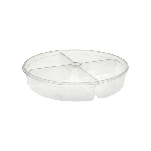 Pactiv Evergreen 64 oz. 10" 4-Compartment PET Round Deli Tub, Clear, 100 ct.