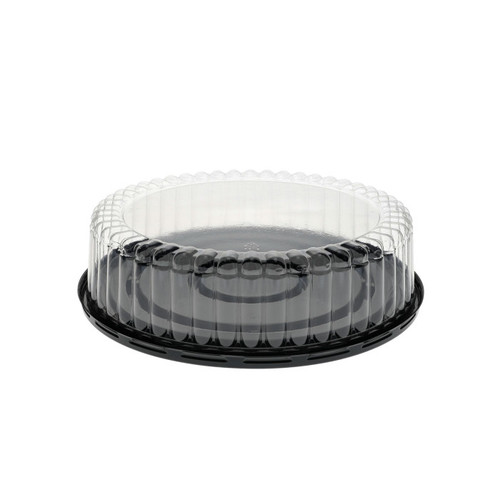 Pactiv Evergreen 2.5" Tall Fluted Dome Lid and Base for 8" Cake, Black/Clear, 100 ct.