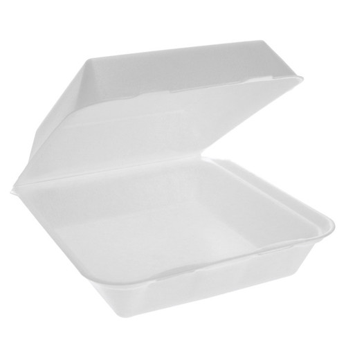 Pactiv Evergreen 8.4 x 8.4 x 3.1" PS Foam Double Laminated Hinged Lid Container, White, 150 ct.