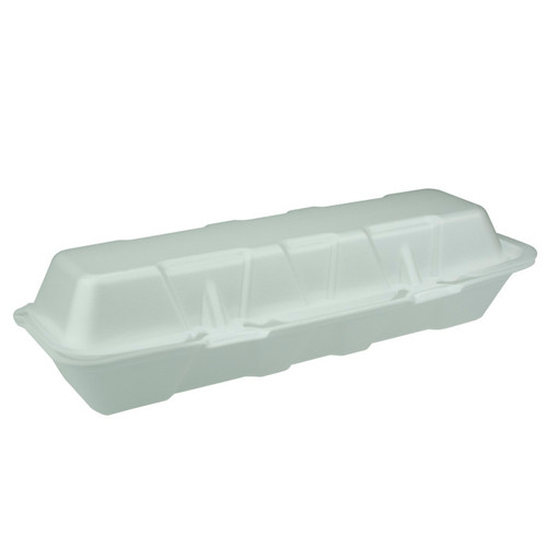 Pactiv Evergreen 13 x 4.5 x 3'' PS Foam Hinged Lid Rectangular Container, White, 250 ct.