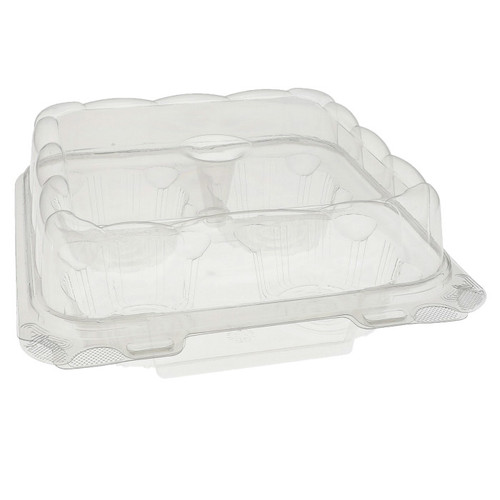 Pactiv Evergreen 8.6 x 8.6 x 3.2" PET Hinged Lid 4 Count Cupcake / Muffin Container, Clear, 120 ct.