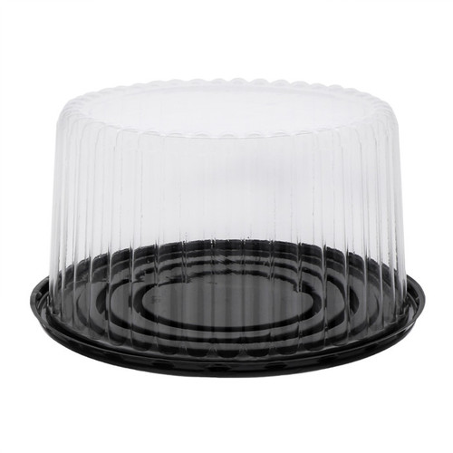 Pactiv Evergreen 5" Tall Fluted Dome Lid and Base for 7" Cake, Black/Clear, 100 ct.