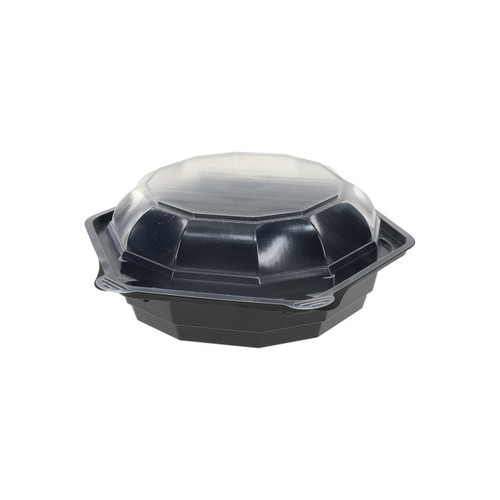 Sysco Classic 7" Dual-Color OPS Hinged Lid Hexagon Container, Black/Clear, 120 ct.