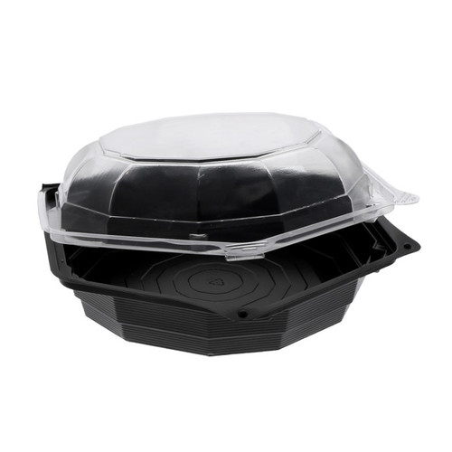 Pactiv Evergreen 7" Dual Color SmartLock Hexagon Hinged Lid Container, Black/Clear, 120 ct.