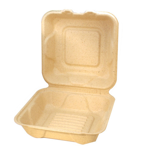 Greenware 8 x 8" Compostable Fiber Blend Hinged Lid Container, Natural, 200 ct.