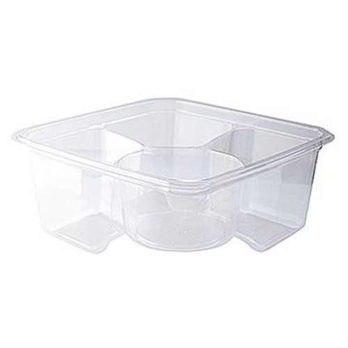 Greenware 6 x 6" 3-Cell + Side Well Compostable PLA On-The-Go Boxes, Clear, 300 ct.