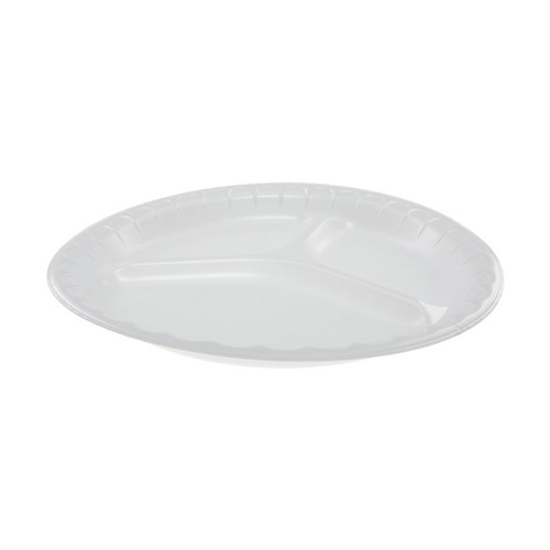 Sysco Reliance 10.25" 3- Compartment Non-Laminated PS Foam Plate, White, 540 ct.