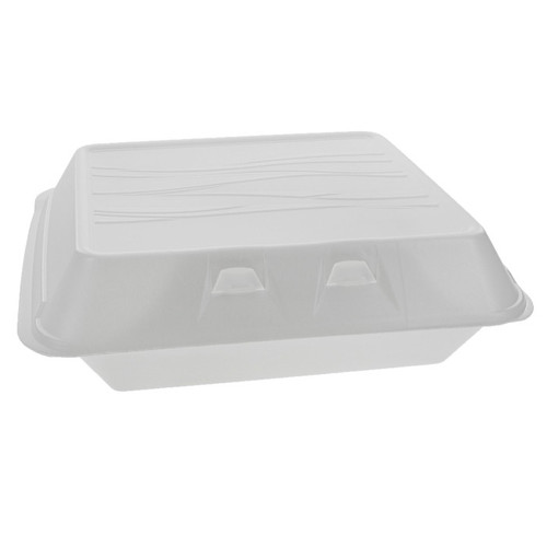Sysco Trendz 9.5 x 10.5" PS Foam SmartLock Hinged Lid Container, White, 250 ct.
