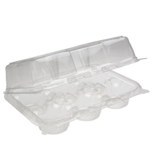 Pactiv Evergreen 9.8 x 6.95 x 3.4" PET Hinged Lid 6 Count Cupcake / Muffin Container, Clear, 120 ct.