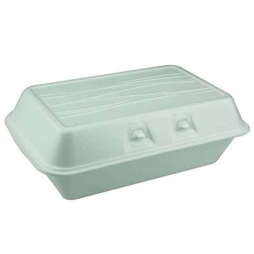 Sysco Trendz 9 x 6" PS Foam SmartLock Hinged Lid Container, White, 220 ct.