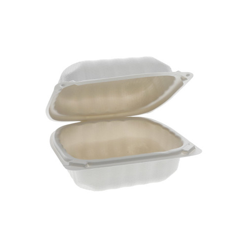 Sysco Earth Plus 6 x 6 x 3" MFPP Hinged Lid Container, White, 400 ct.
