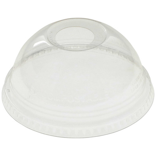 US Foods Monogram Compostable PLA Dome Lids with 1" Hole for 12/16/20 oz. Cold Drink Cups, Clear, 1,000 ct.