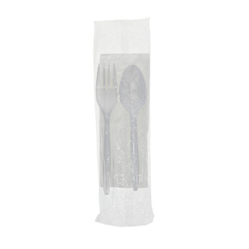 Pactiv Evergreen Fieldware Medium Weight Wrapped PP Cutlery Set (Fork, Spoon, Napkin), White, 250 ct.