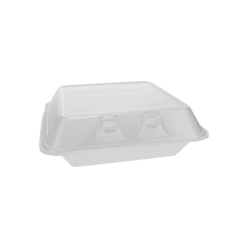 Pactiv Evergreen 9 x 9 x 3" PS Foam SmartLock Hinged Lid Container, White, 150 ct.