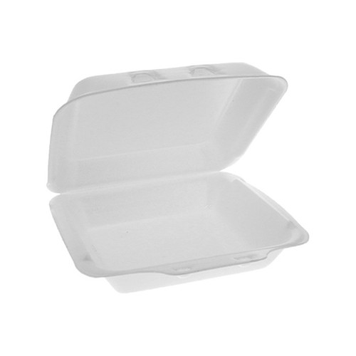 US Foods Monogram 7.5 x 8" PS Foam Intellilock Hinged Lid Container, White, 150 ct.