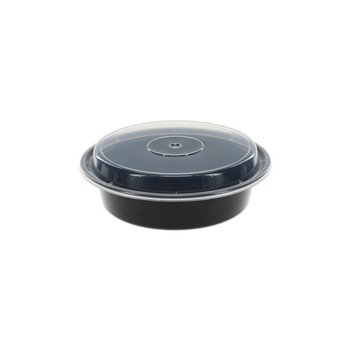 US Foods Monogram 24 oz. Round PP Container and Lid, Black/Clear, 150 ct.