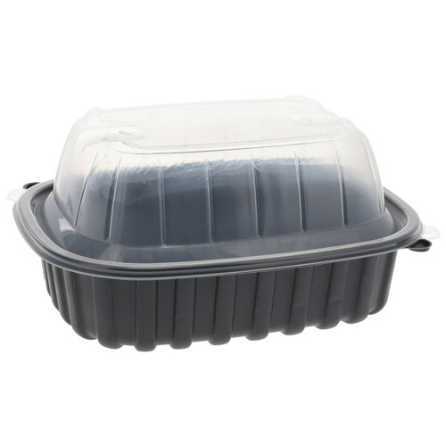 EarthChoice 9.5 x 7.5 x 4.3" Small Chicken Roaster MFPP Base and PP Lid, Black/Clear, 170 ct.