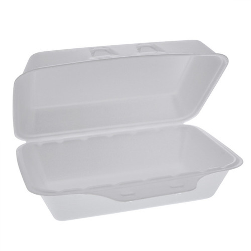 Pactiv Evergreen 9.3 x 6 x 3.3" PS Foam SmartLock Hinged Lid Container, White, 220 ct.