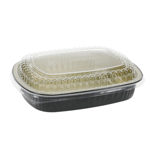 Pactiv Evergreen 46 oz. Aluminum Classic Carry-Out Container with PET Dome Lid, Black/Gold/Clear, 50 ct.