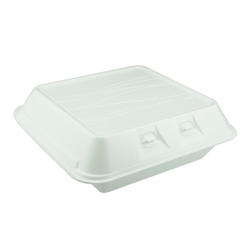 Sysco Trendz 9 x 9.5" PS Foam SmartLock Hinged Lid Container, White, 150 ct.