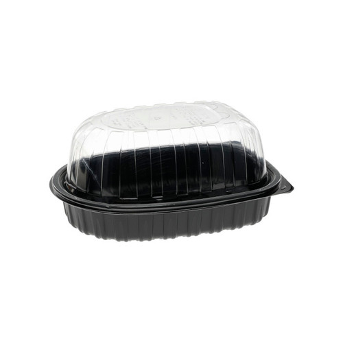 VBTGPC74B - Victoria Bay 10 x 7.5 x 4" Medium Chicken Roaster MFPP Base and OPS Lid, Black/Clear, 110 ct.