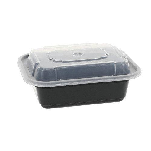 Newspring VERSAtainer 12 oz. Rectangular PP Container and Lid, Black/Clear, 150 ct.
