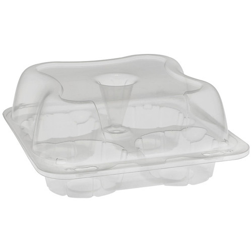 Pactiv Evergreen 7.5 x 8 x 3'' PET Hinged Lid Jumbo 4 Count Muffin / Cupcake Container, Clear, 300 ct.