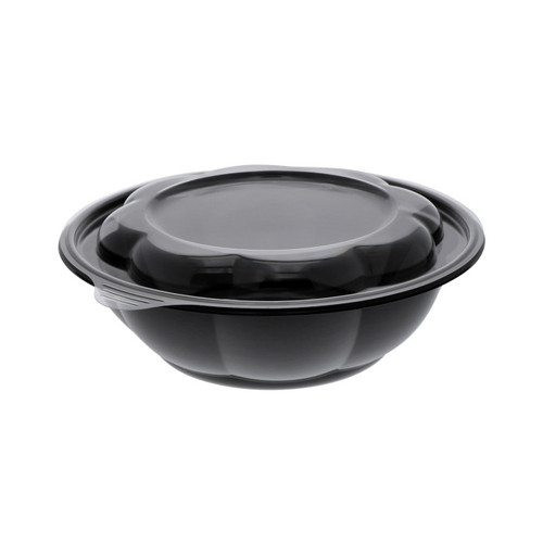 Pactiv Evergreen 35 oz. ClearView Roseware Bowl and Lid, Black/Clear, 220 ct.