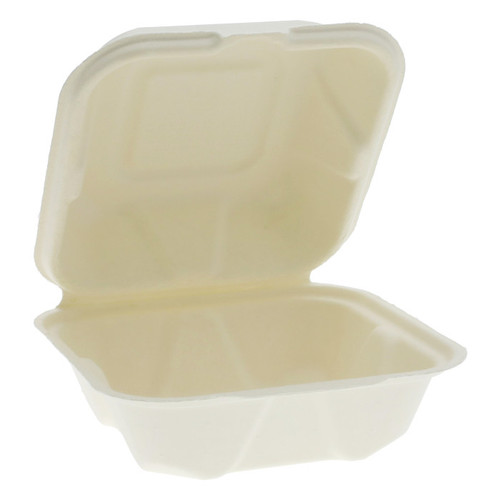 Greenware 6 x 6" PFAS-Free Compostable Fiber Blend Hinged Lid Container, Natural, 450 ct.