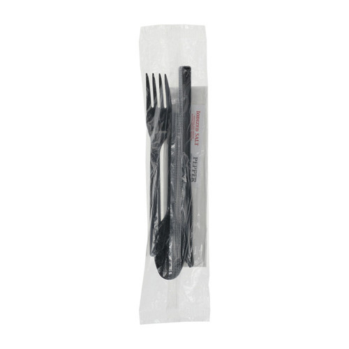 Sysco Classic Heavy Weight Full Length PP Cutlery Kit (Fork, Knife, Spoon, Napkin, Salt and Pepper), Black, 250 ct.