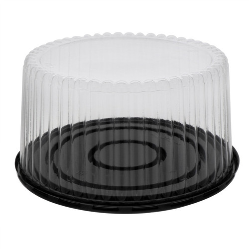 Pactiv Evergreen 5" Tall Fluted Dome Lid and Base for 8" Cake, Black/Clear, 100 ct.
