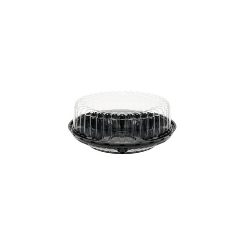 Pactiv Evergreen 2.5" Tall Fluted Dome Lid and Base for 8" Pie, Black/Clear, 100 ct.