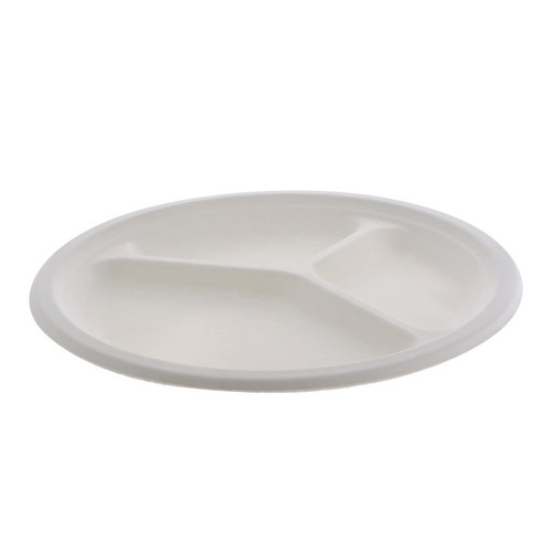 EarthChoice 10" PFAS-Free Compostable 3-Compartment Fiber Blend Plate, White, 500 ct.-MC50044PFREE