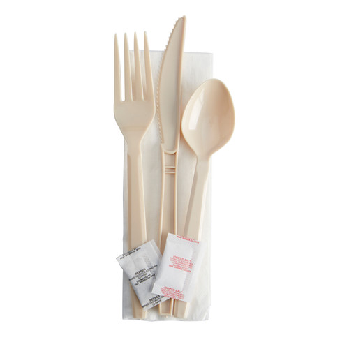 Cutlery Kits 6.0g XHW Beige F/K/S S&P 1 ply Napkin Clear Wrap (KXHB63511)