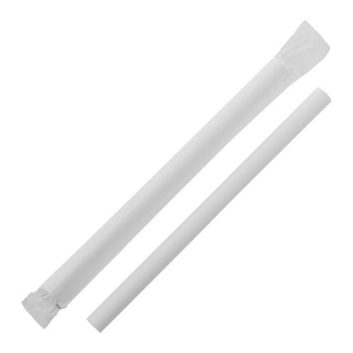 Touch Straws 7.7” White Paper Giant Straws 12mm - Individually Wrapped (TI92055WP)