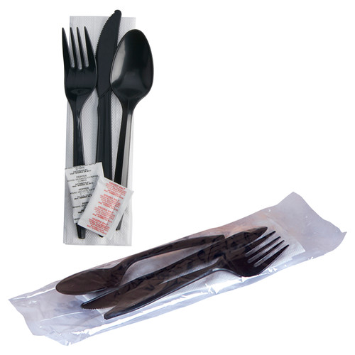 Cutlery Kits 2.5g MW Black F/K/S S&P 1 Ply Napkin (805185)