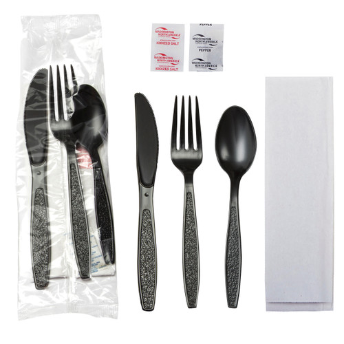 Cutlery Kits 6.0g HW Black F/K/S S&P 1 ply Napkin Clear Wrap (611968)