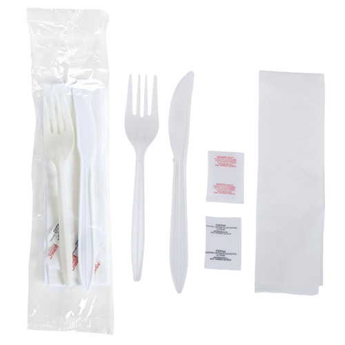 Cutlery Kits 2.5g MW White F/K S&P 1 Ply Napkin Clear Wrap (611899)