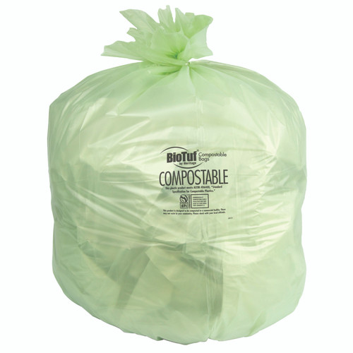 BioTuf® Compostable Can Liners - 32 Gal 34 x 48 Bioplast 1.00 Mil Green 5/20 Rolls (Y6848YE R01)