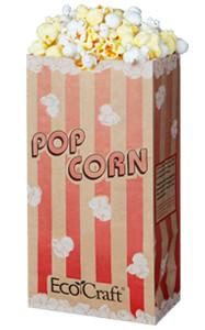Theater style popcorn bags EcoCraft ® 46 oz theater popcorn bag - Color Red stripe - Dimensions 4.25 x 2.50 x 8.25 (300611)