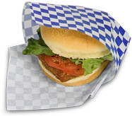 Sandwich wraps & basket liners Grease resistant paper wrap - Color Blue/natural check - Dimensions 12.00 x 12.00 (P057850)