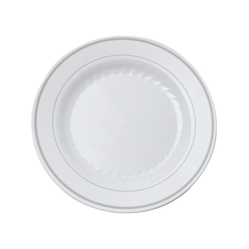 Masterpiece® Dinnerware 7.5” Round White/Silver Plate (MP75WSLVR)