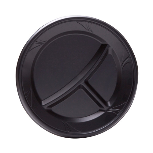 Finesse™ Dinnerware 10.25” Round Black 3-Compartment Plate (VP103CBK)