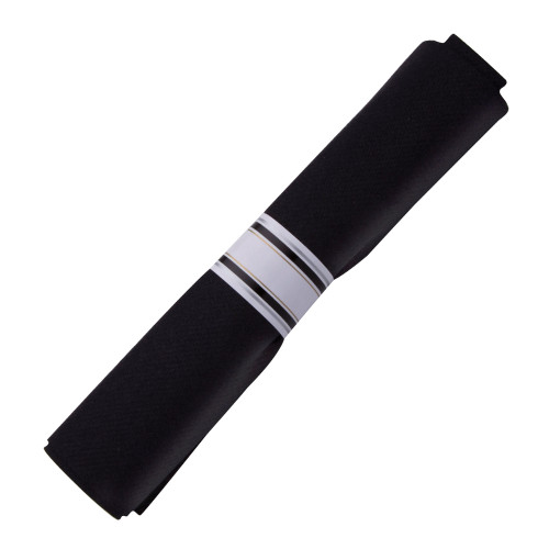 Reflections® Cutlery Napkin Rolls F/K/S in BK Linen-Quality 17x17” (432x432mm) Napkin Roll (REFROLL3BK)