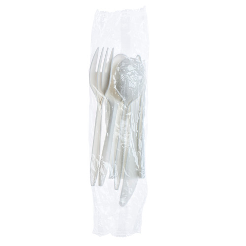 Touch® Cutlery Kits White Cutlery Kit - Knife, Fork, Soup Spoon, Teaspoon, Napkin (TI91997)