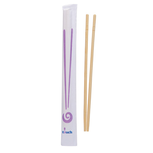 Touch® Wood Picks & Utensils 9” Bamboo Chopstick Round Head Paper Wrap (TI80861)